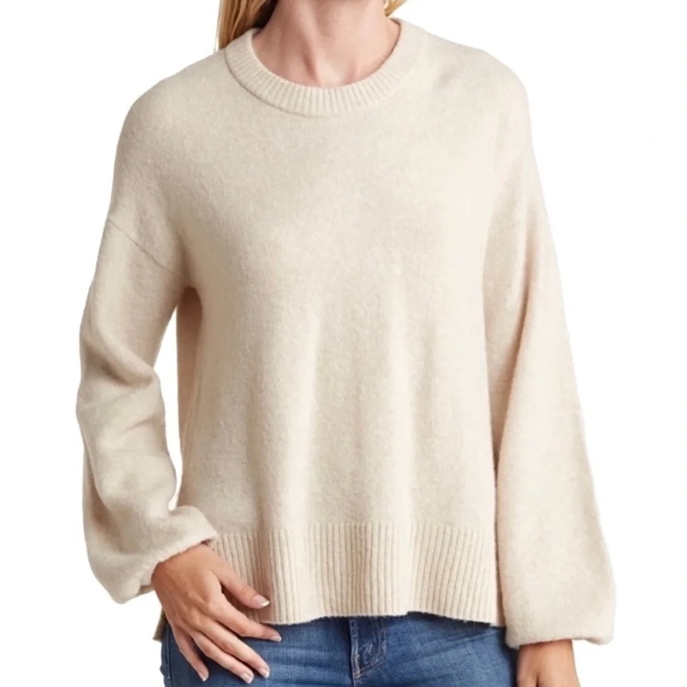 MADEWELL Payton Cream Beige Balloon Sweater Pullover Top